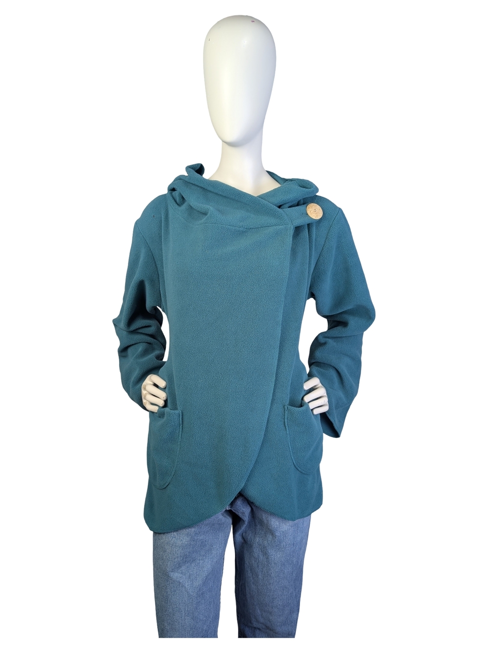 Ark Imports Teal Wrap Fleece Jacket Hooded | Fair Trade Artisanal | Size Medium